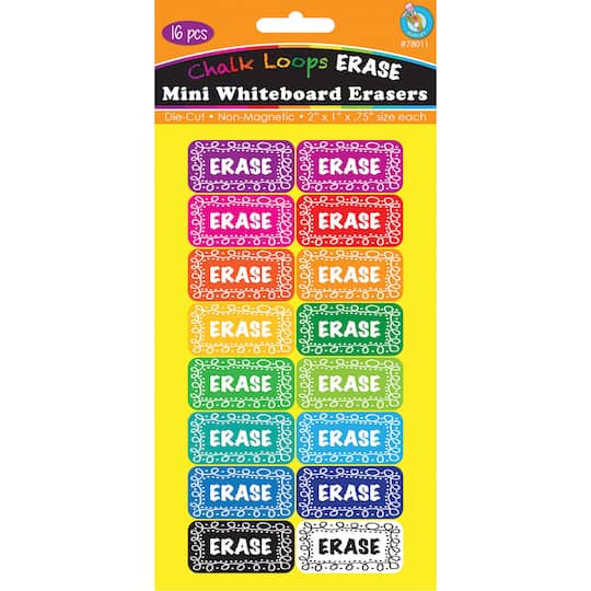 Ashley Productions Chalk Loops Non-Magnetic Mini Whiteboard Erasers, 16ct.